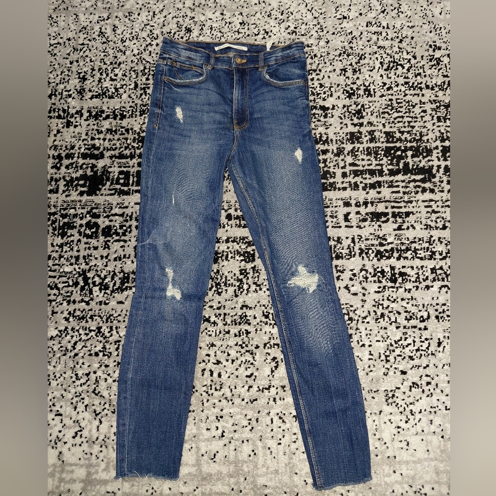 Zara Trafaluc Distressed Ripped Skinny Jeans Blue Size 6 / 38 - Picture 6 of 16
